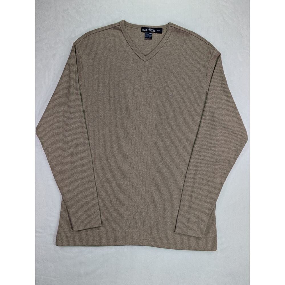 Nautica Large Tan Navtech Performance Classic-Fit Soft VNeck Cotton Sweater VTG